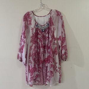 Embellished Printed Tunic- Pink